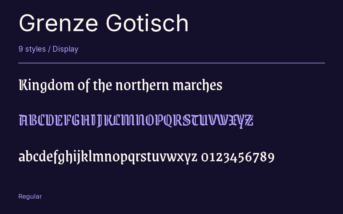 Grenze Gotisch type specimen with letters and figures