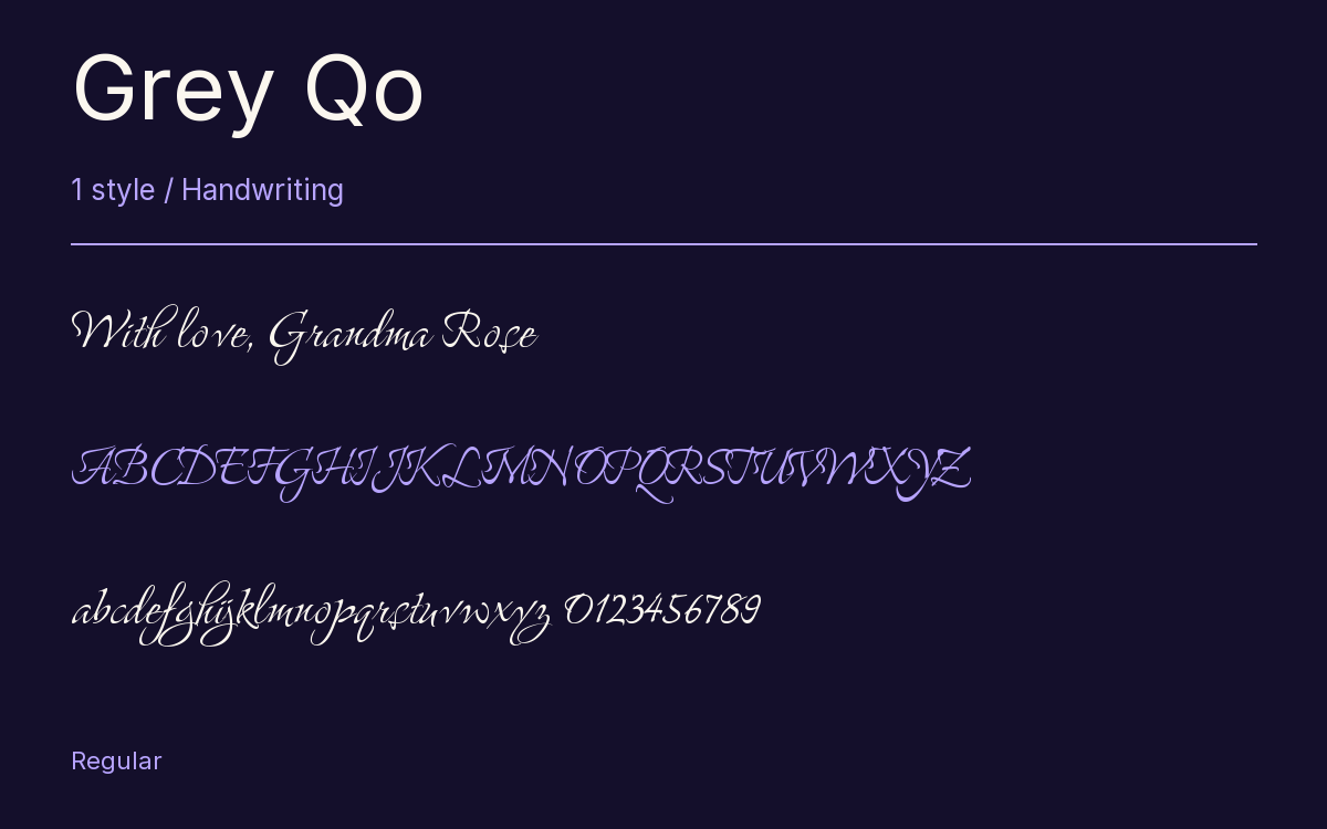 Grey Qo type specimen with letters and figures