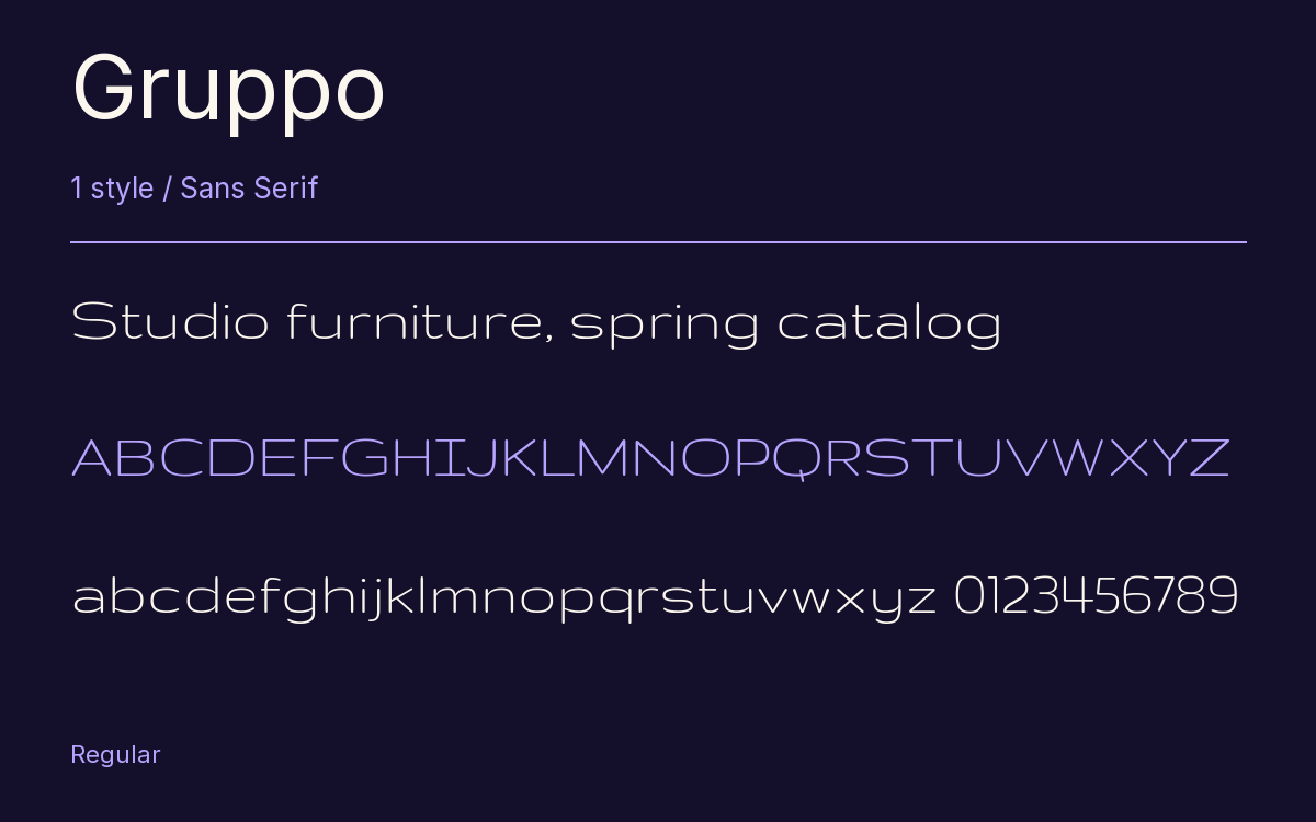 Gruppo type specimen with letters and figures