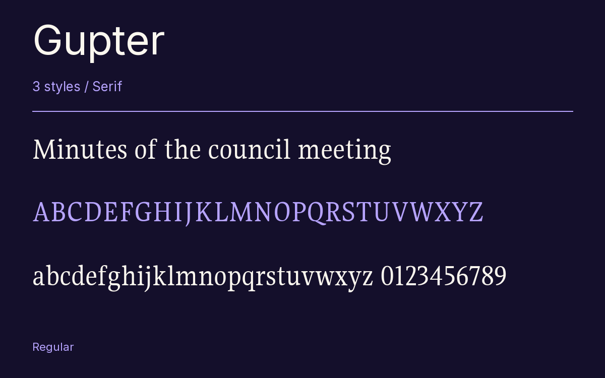 Gupter type specimen with letters and figures