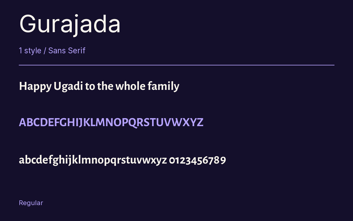 Gurajada type specimen with letters and figures