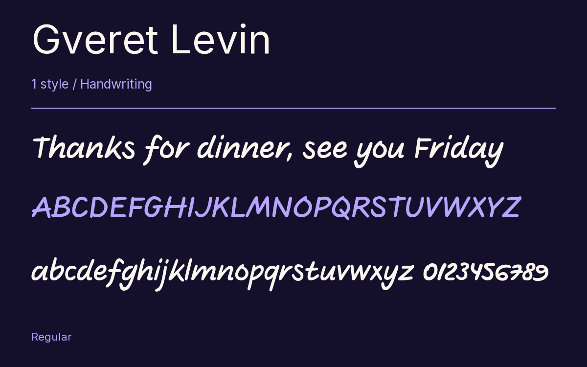 Gveret Levin type specimen with letters and figures