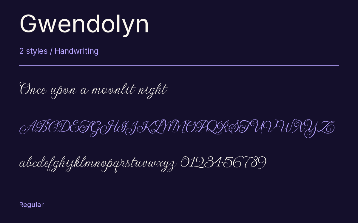Gwendolyn type specimen with letters and figures