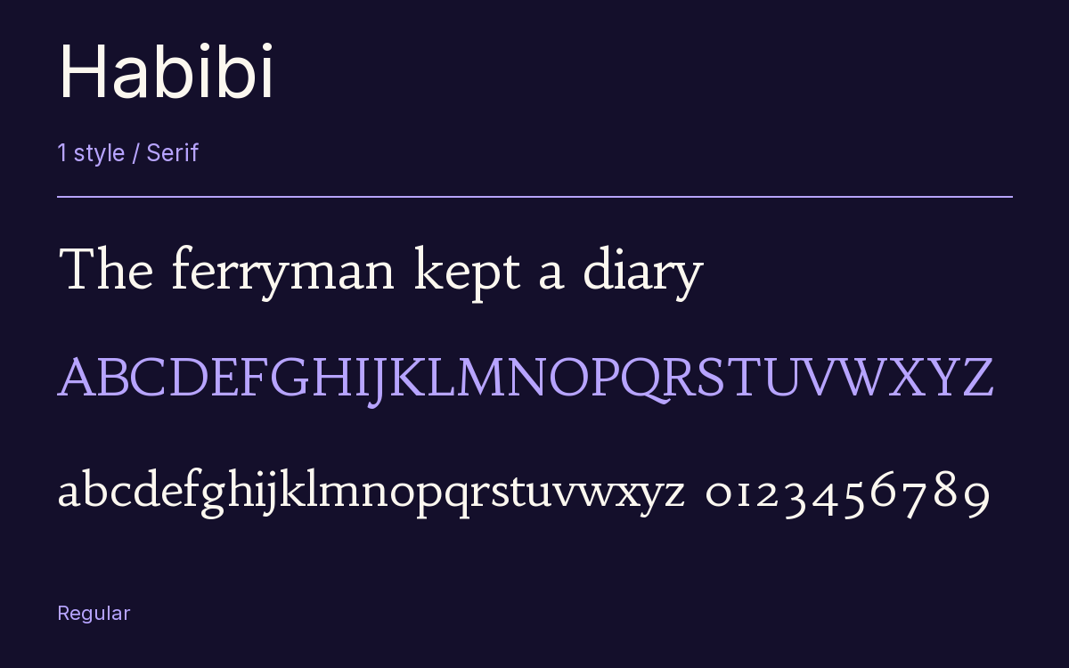 Habibi type specimen with letters and figures