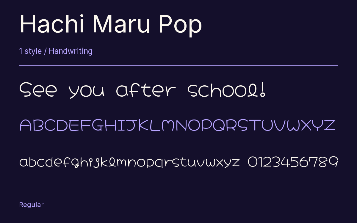 Hachi Maru Pop type specimen with letters and figures