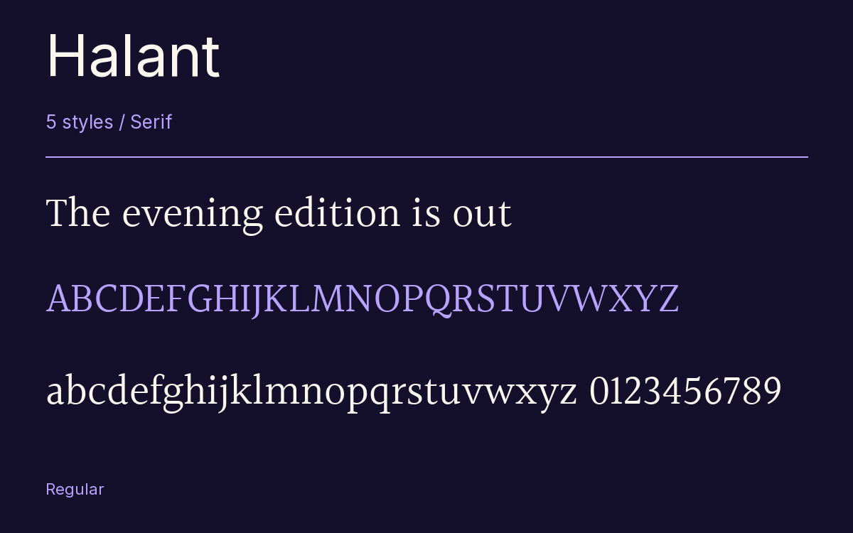Halant type specimen with letters and figures