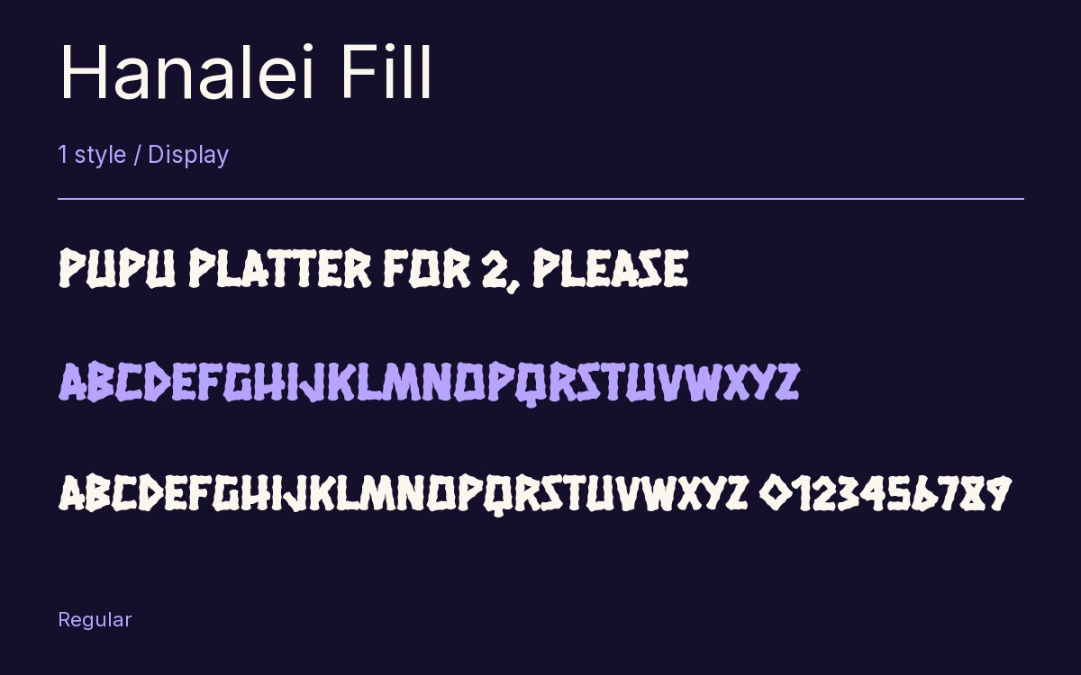 Hanalei Fill type specimen with letters and figures