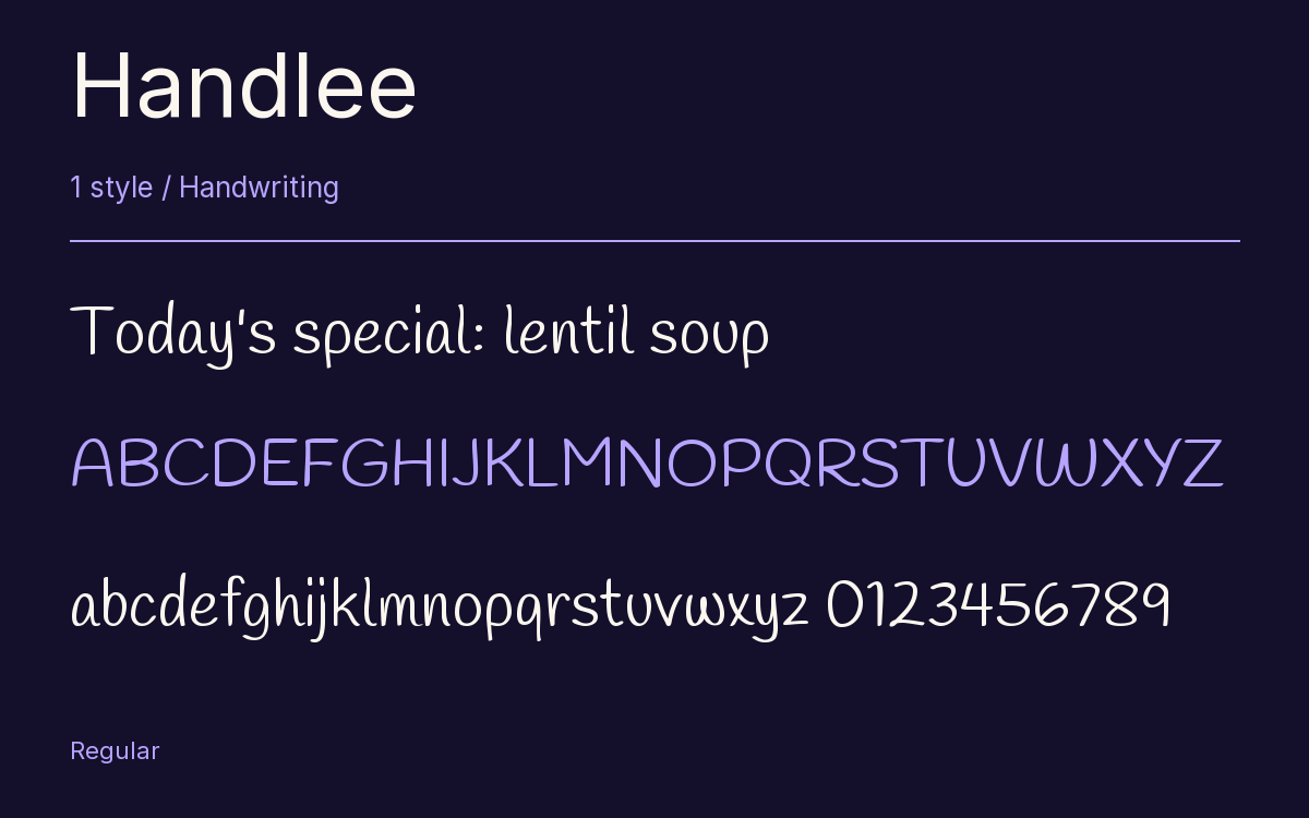 Handlee type specimen with letters and figures