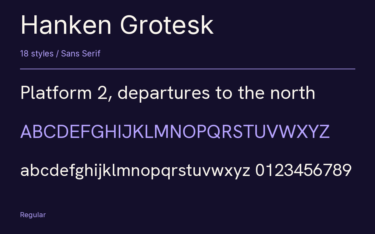 Hanken Grotesk type specimen with letters and figures