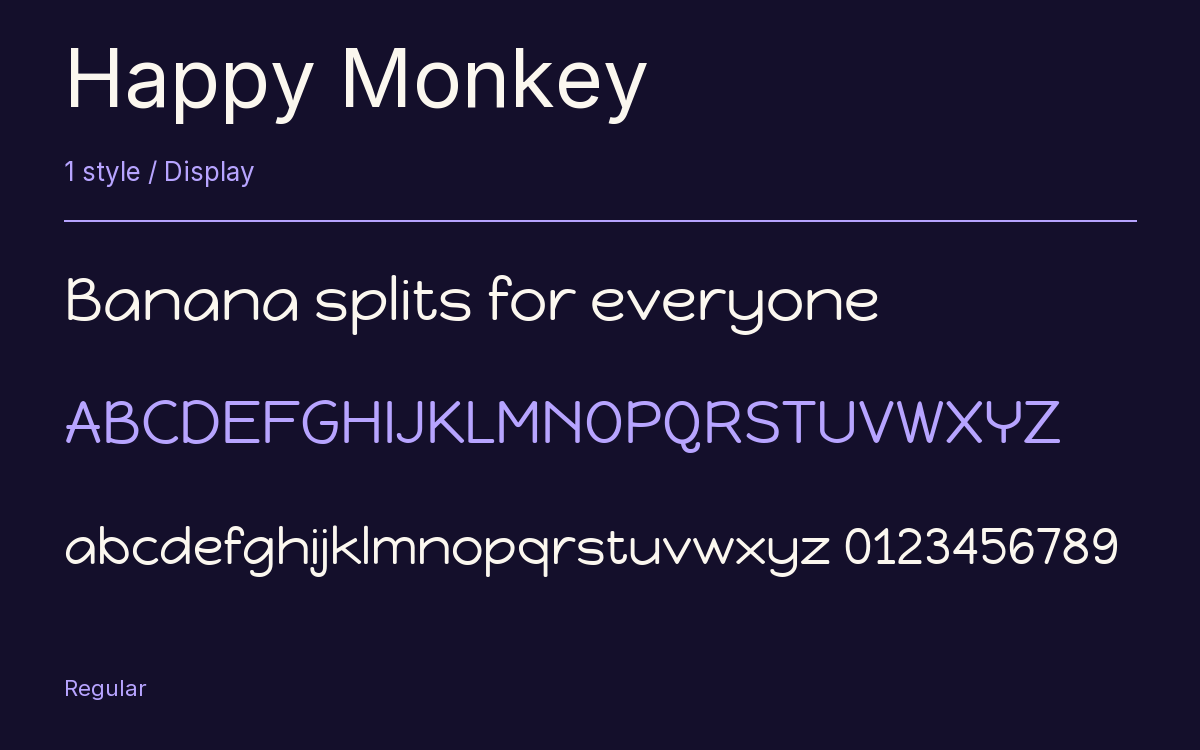 Happy Monkey type specimen with letters and figures
