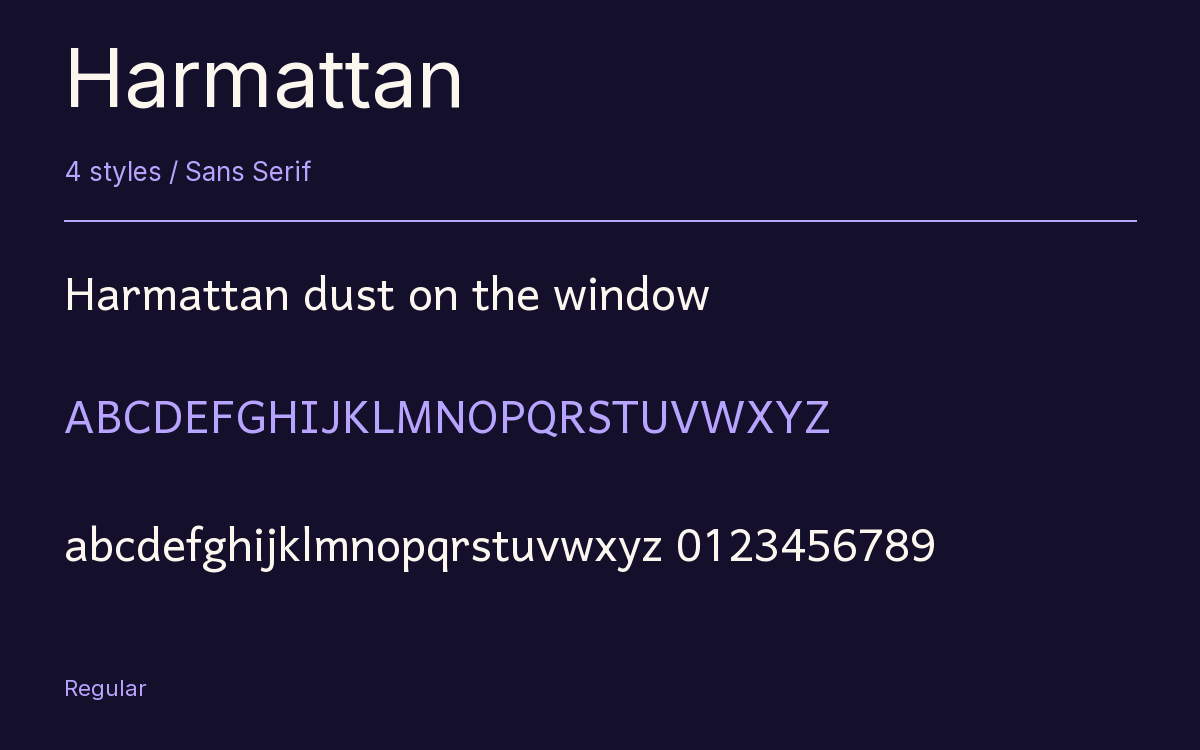 Harmattan type specimen with letters and figures