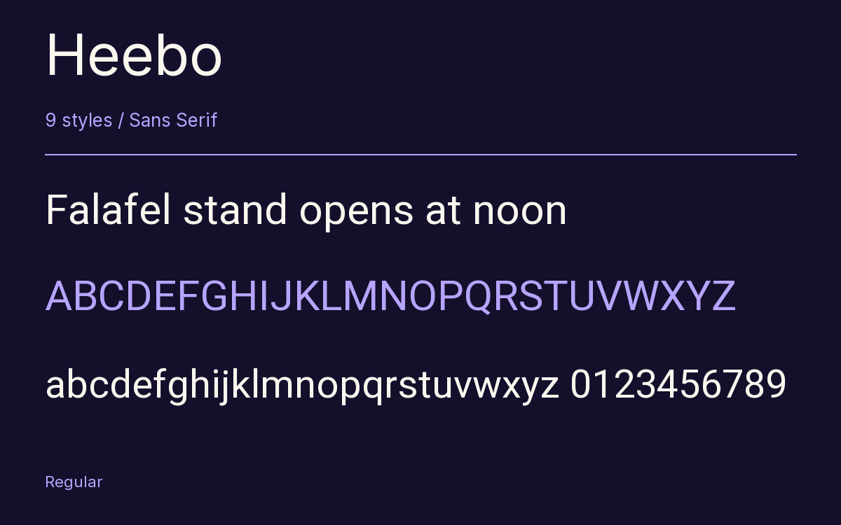 Heebo type specimen with letters and figures