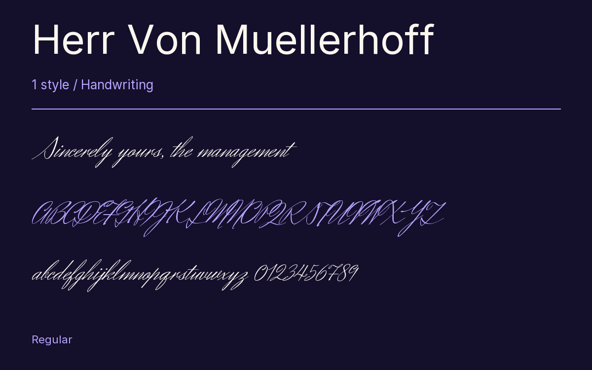 Herr Von Muellerhoff type specimen with letters and figures
