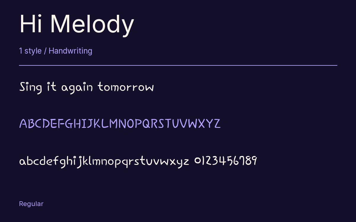 Hi Melody type specimen with letters and figures