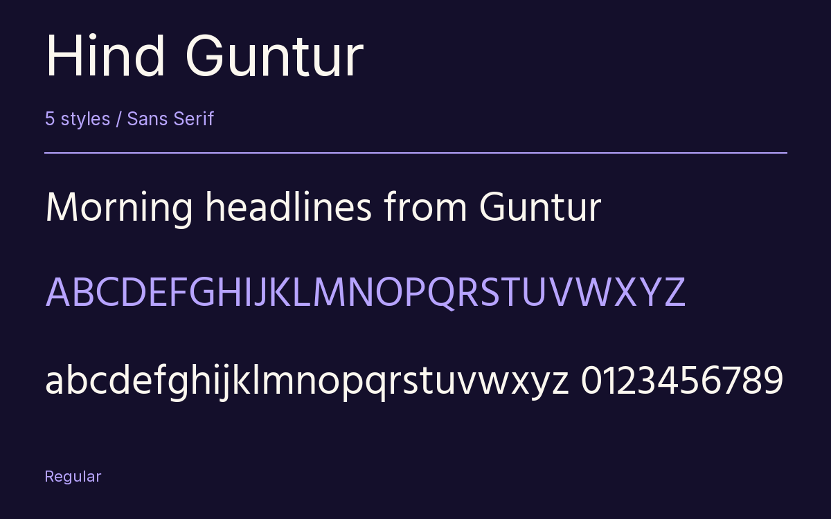 Hind Guntur type specimen with letters and figures