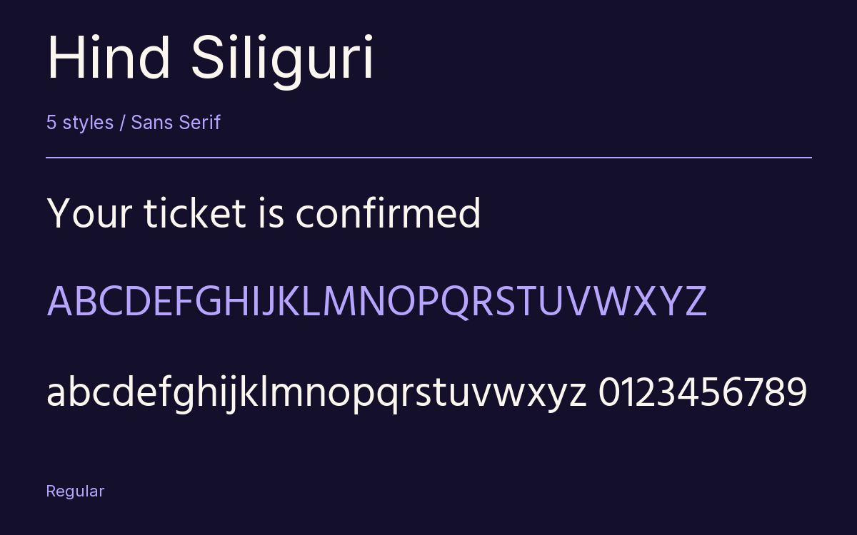 Hind Siliguri type specimen with letters and figures