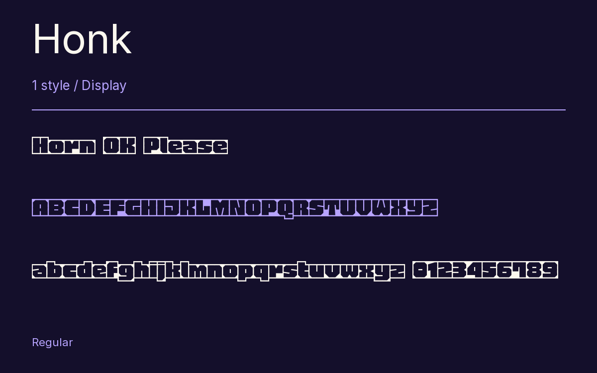 Honk type specimen with letters and figures