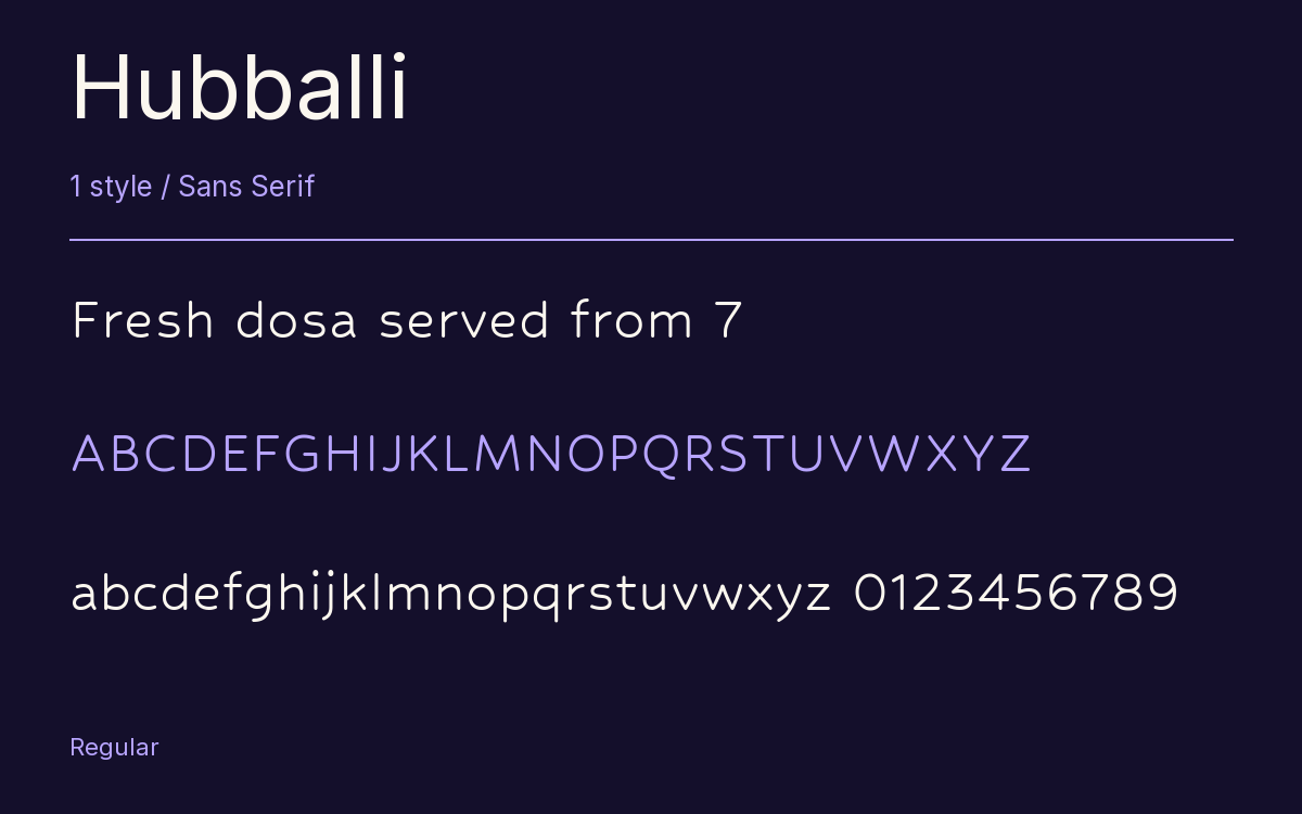 Hubballi type specimen with letters and figures