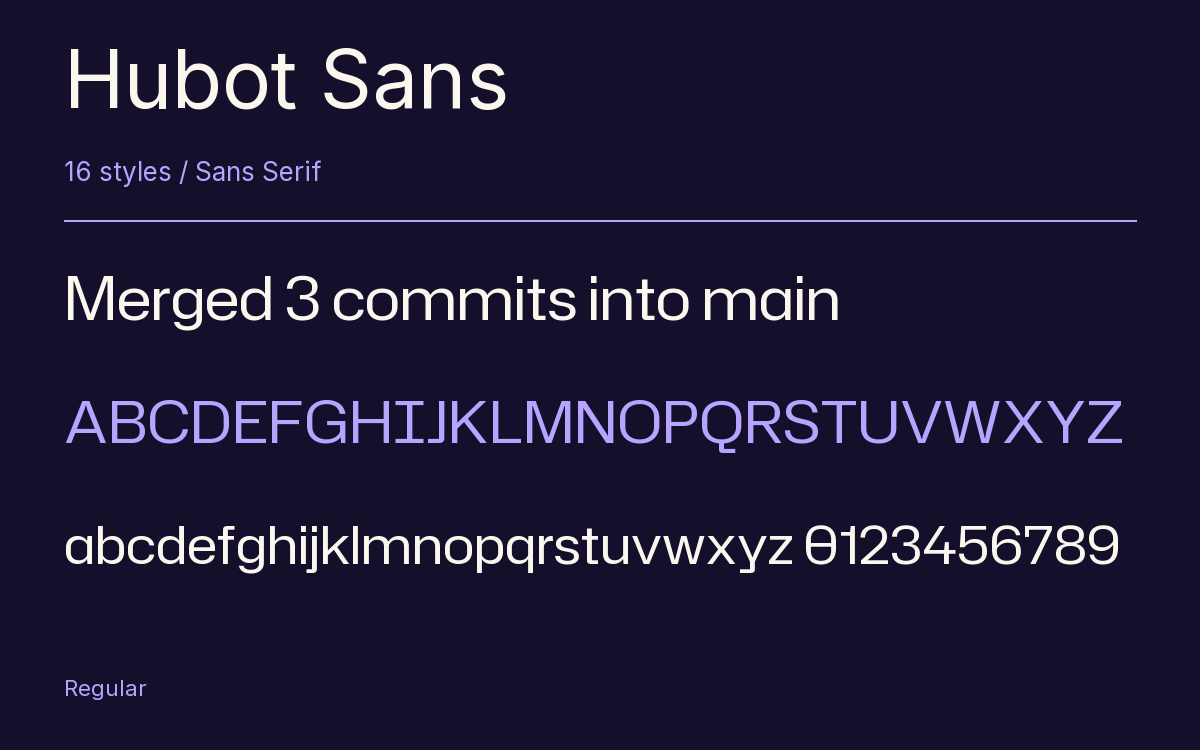 Hubot Sans type specimen with letters and figures