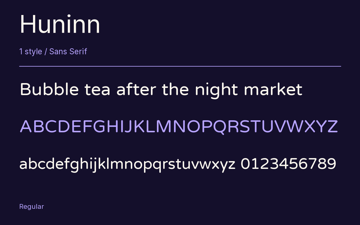Huninn type specimen with letters and figures