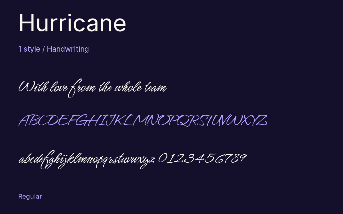 Hurricane type specimen with letters and figures