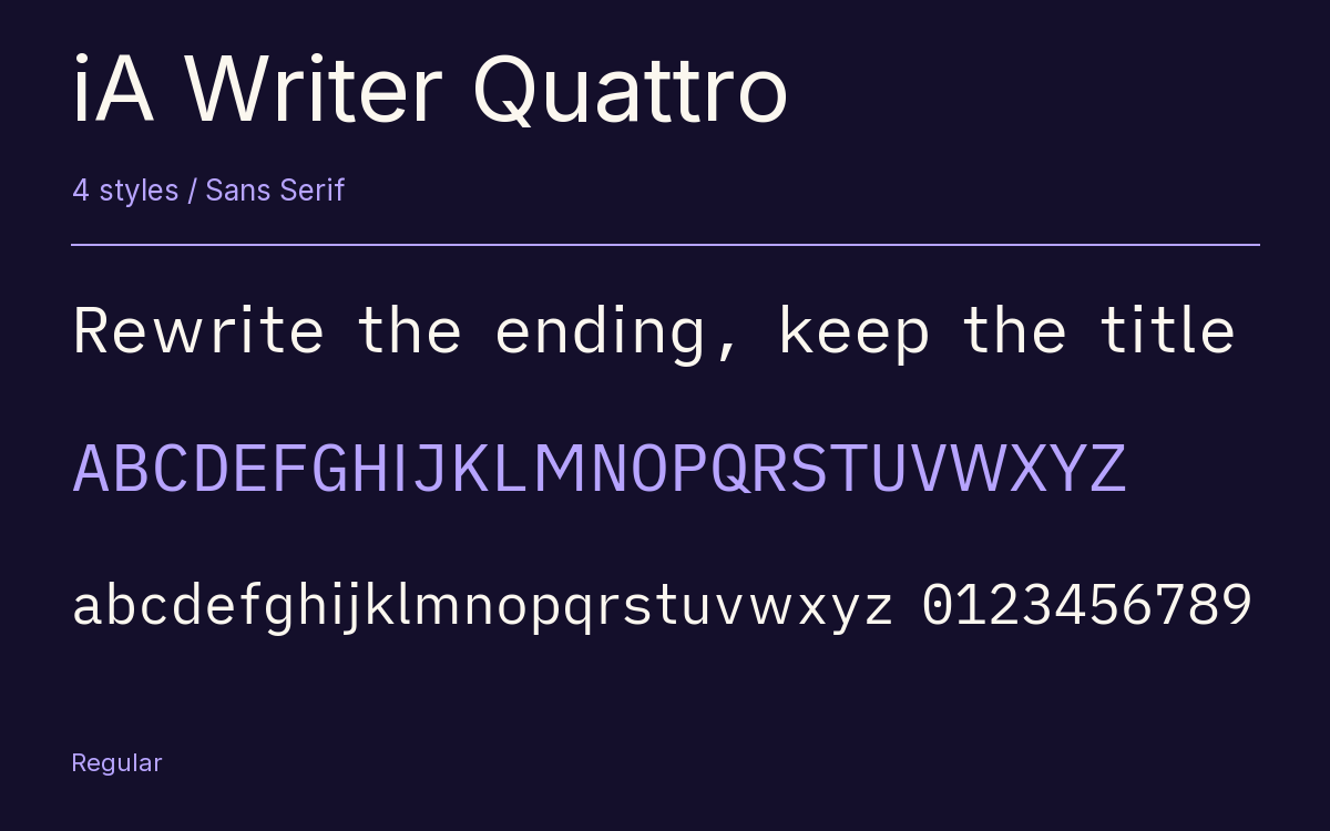 iA Writer Quattro type specimen with letters and figures