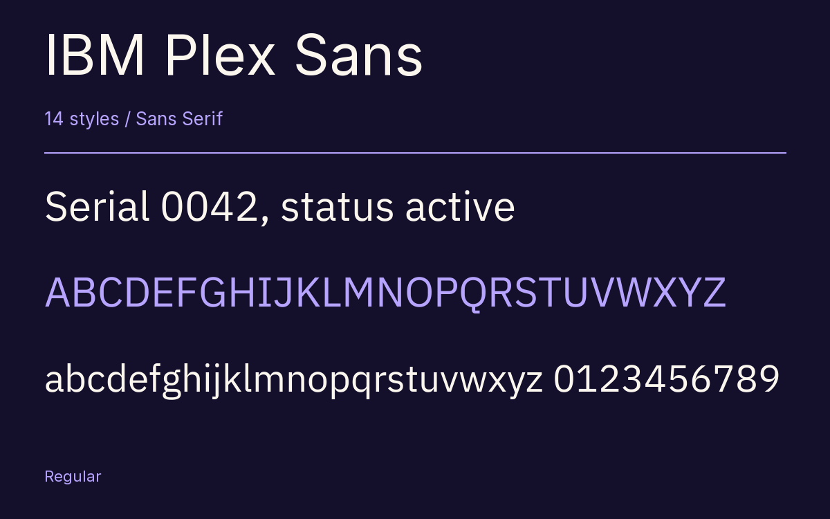 IBM Plex Sans type specimen with letters and figures