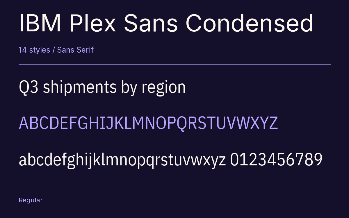 IBM Plex Sans Condensed type specimen with letters and figures