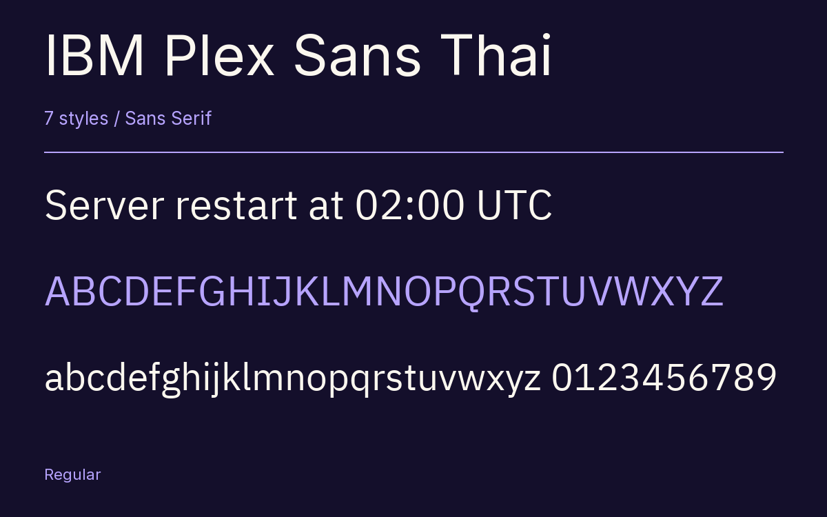IBM Plex Sans Thai type specimen with letters and figures