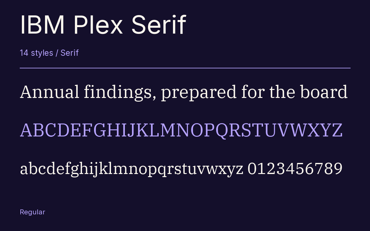 IBM Plex Serif type specimen with letters and figures