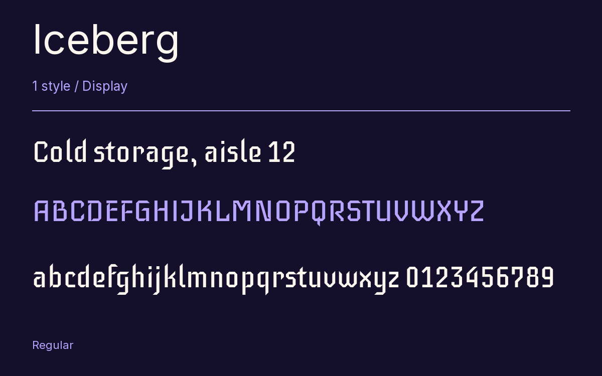 Iceberg type specimen with letters and figures