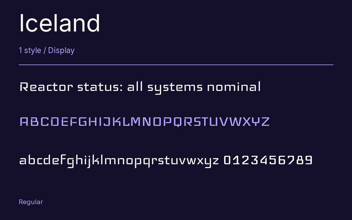Iceland type specimen with letters and figures