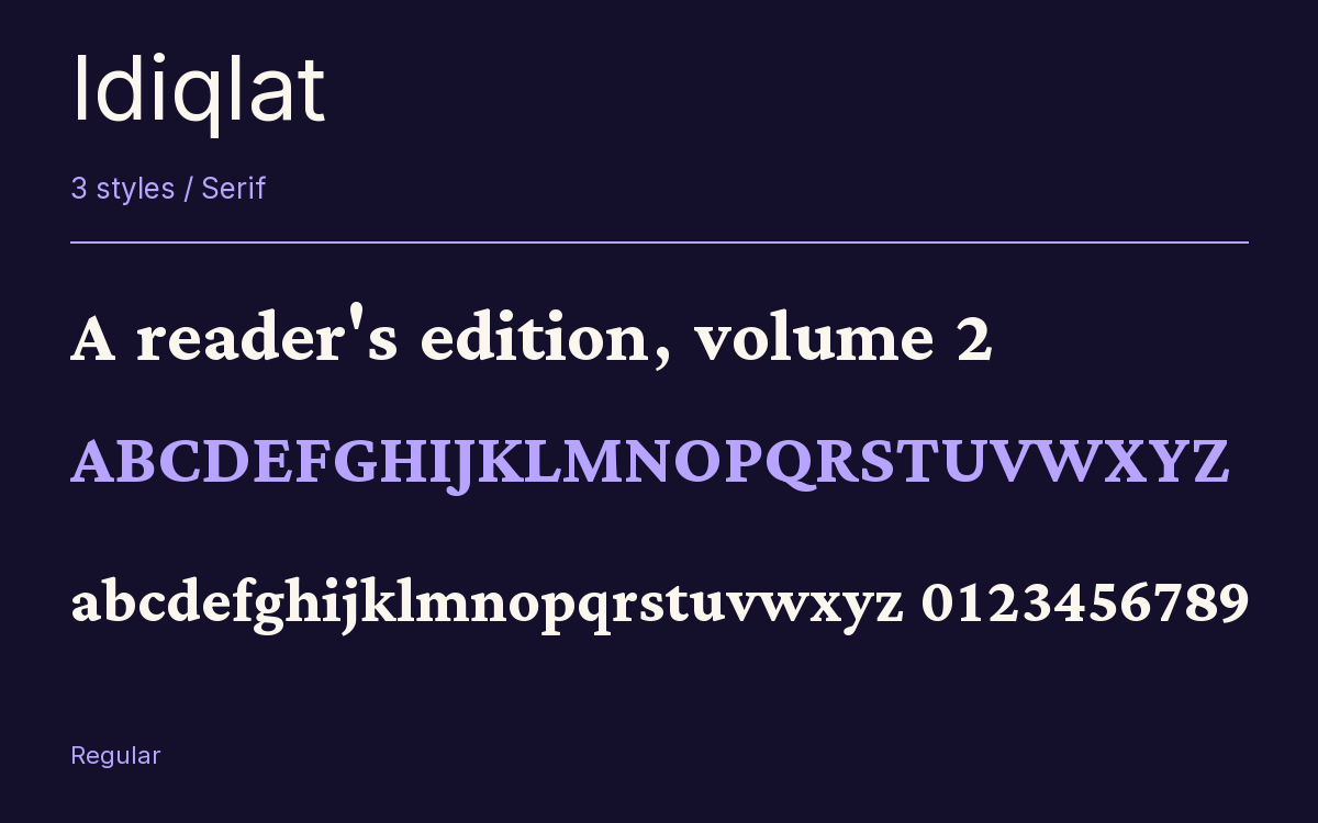 Idiqlat type specimen with letters and figures