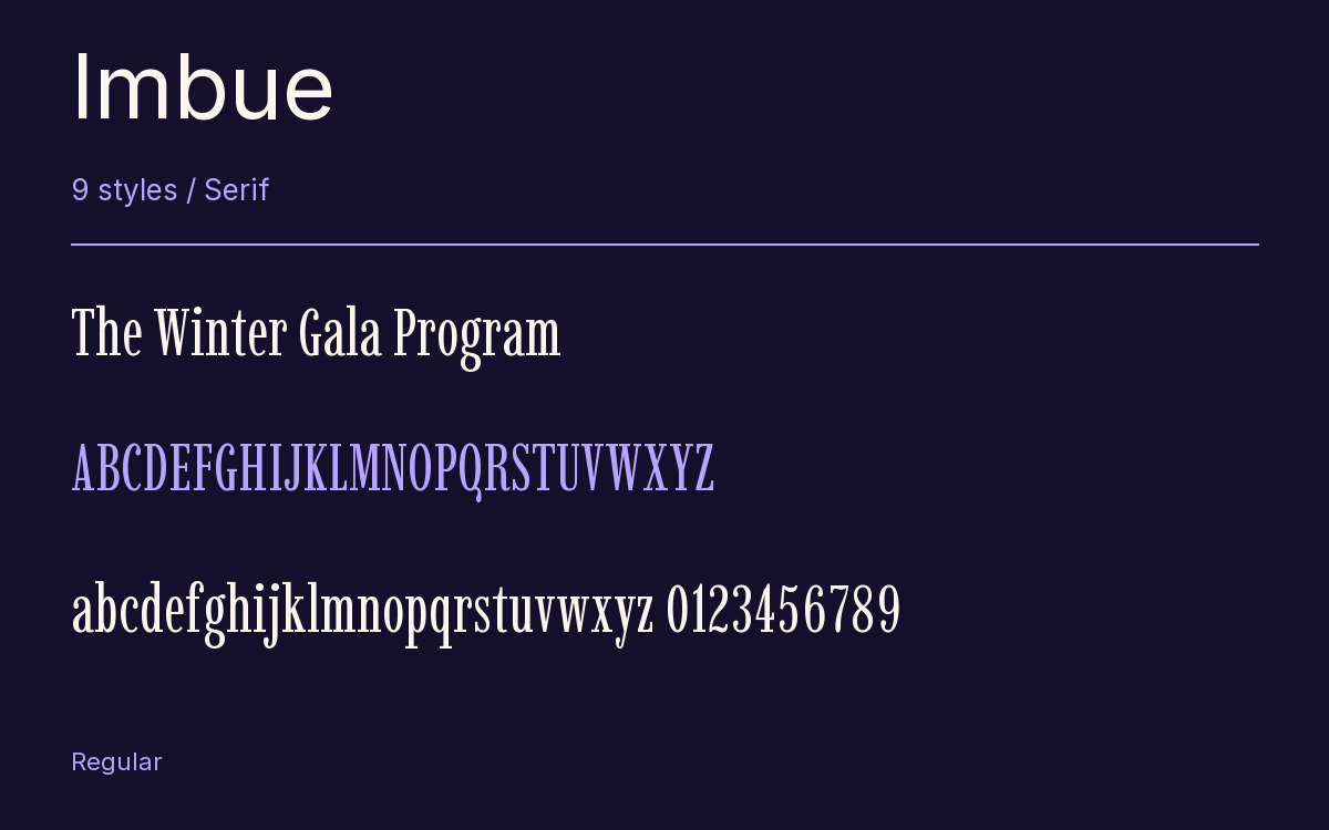 Imbue type specimen with letters and figures