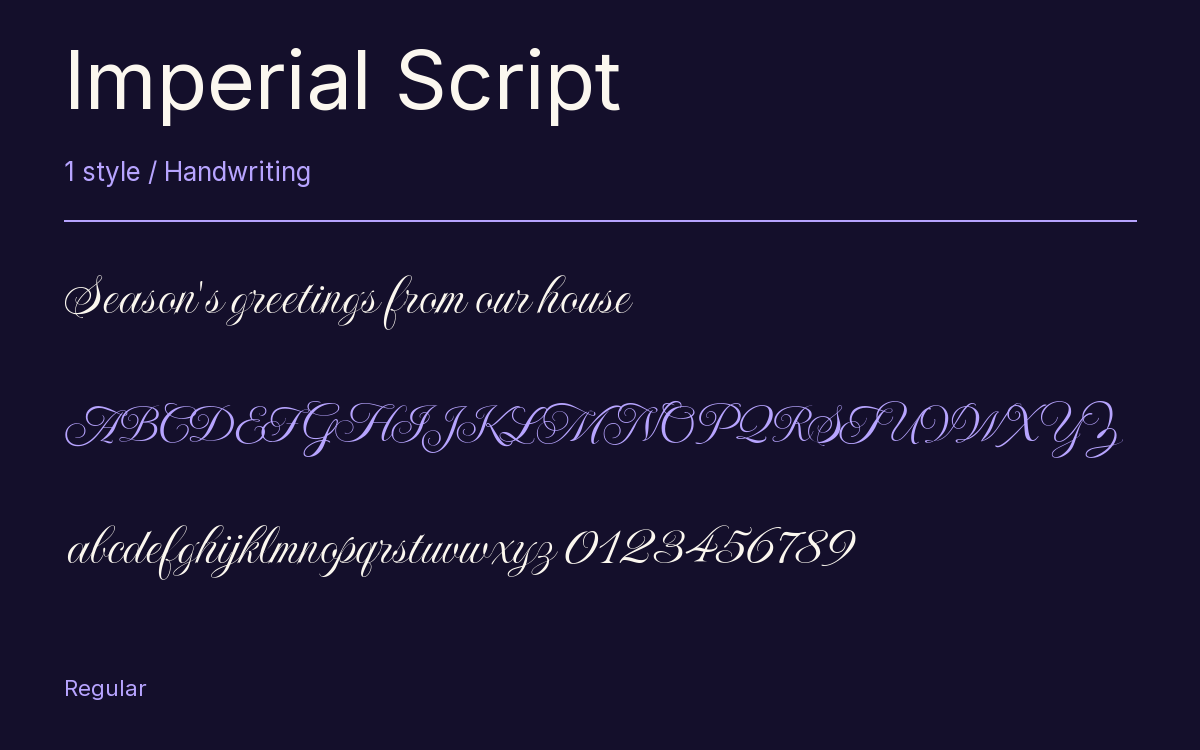 Imperial Script type specimen with letters and figures