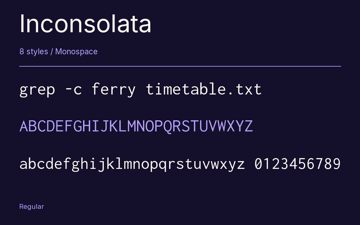 Inconsolata type specimen with letters and figures