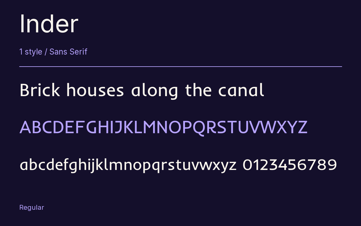 Inder type specimen with letters and figures