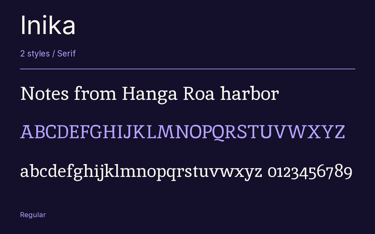 Inika type specimen with letters and figures
