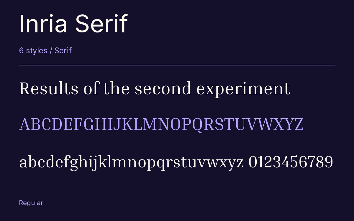 Inria Serif type specimen with letters and figures