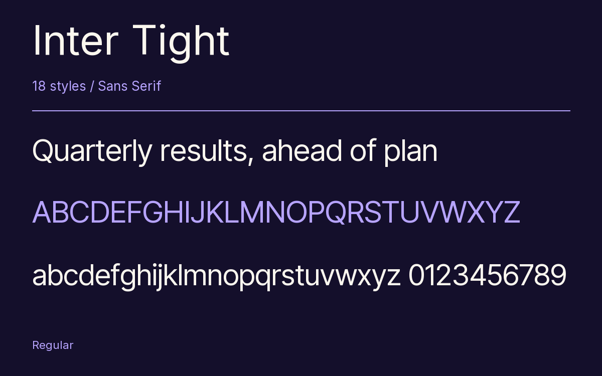 Inter Tight type specimen with letters and figures