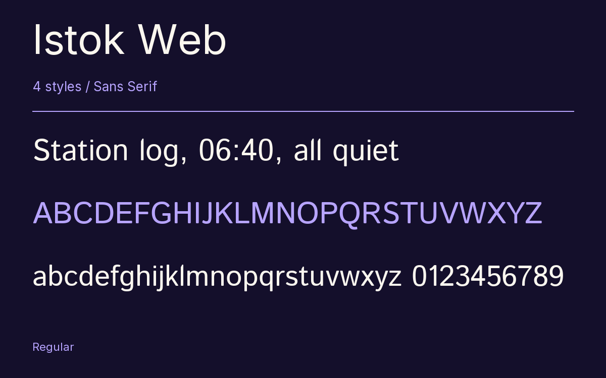 Istok Web type specimen with letters and figures