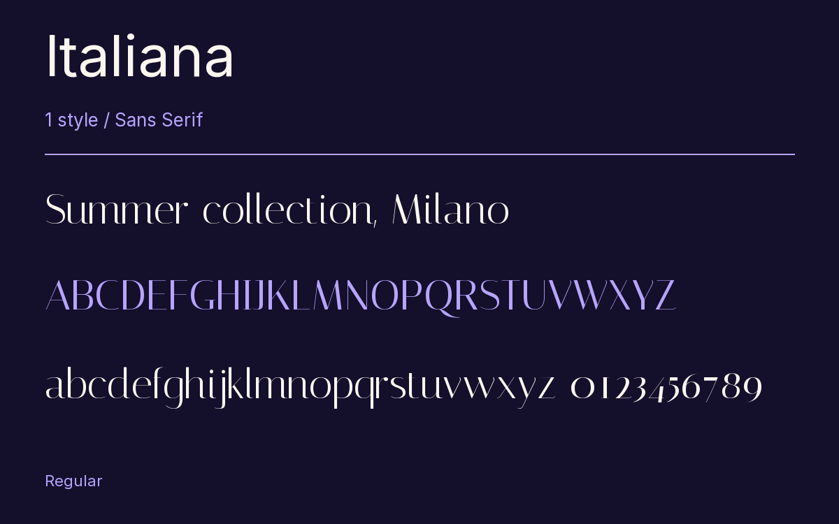 Italiana type specimen with letters and figures