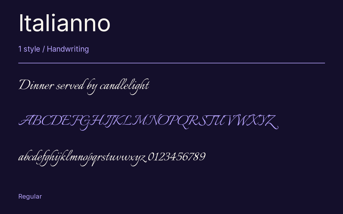Italianno type specimen with letters and figures