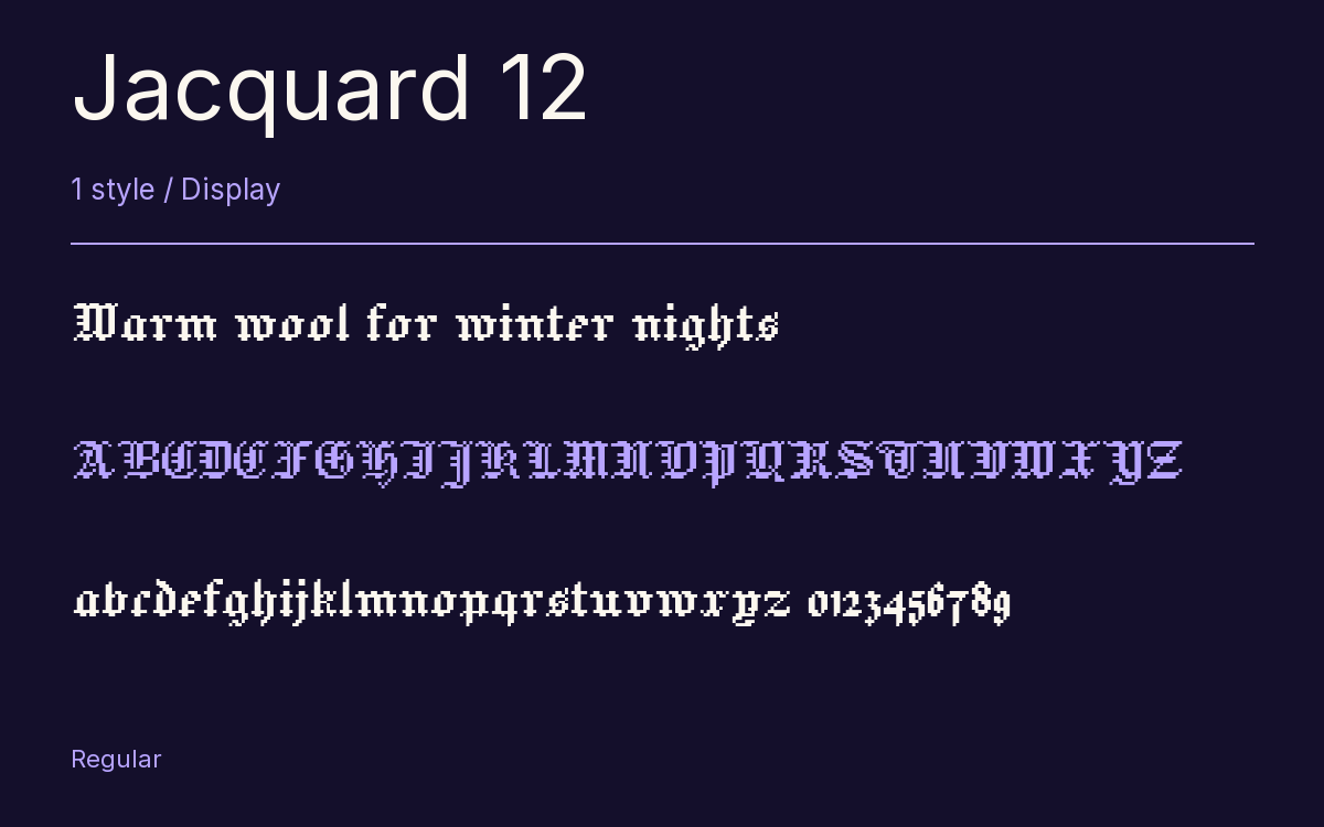 Jacquard 12 type specimen with letters and figures