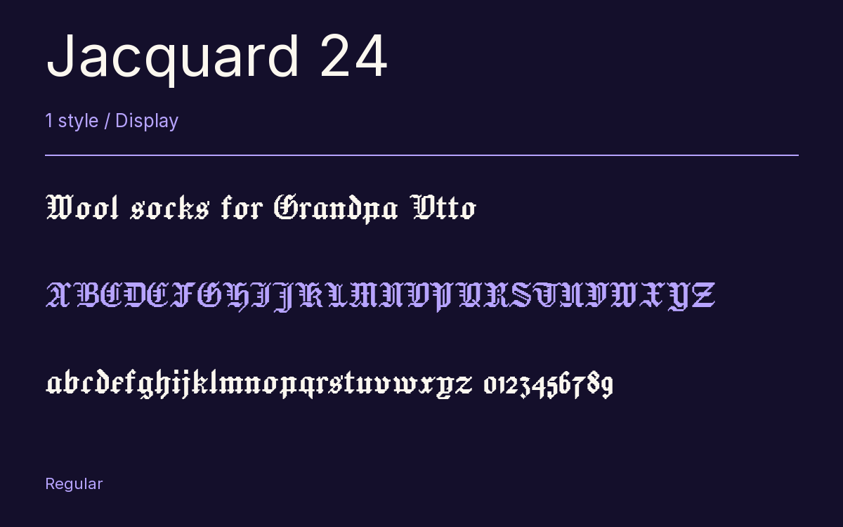Jacquard 24 type specimen with letters and figures