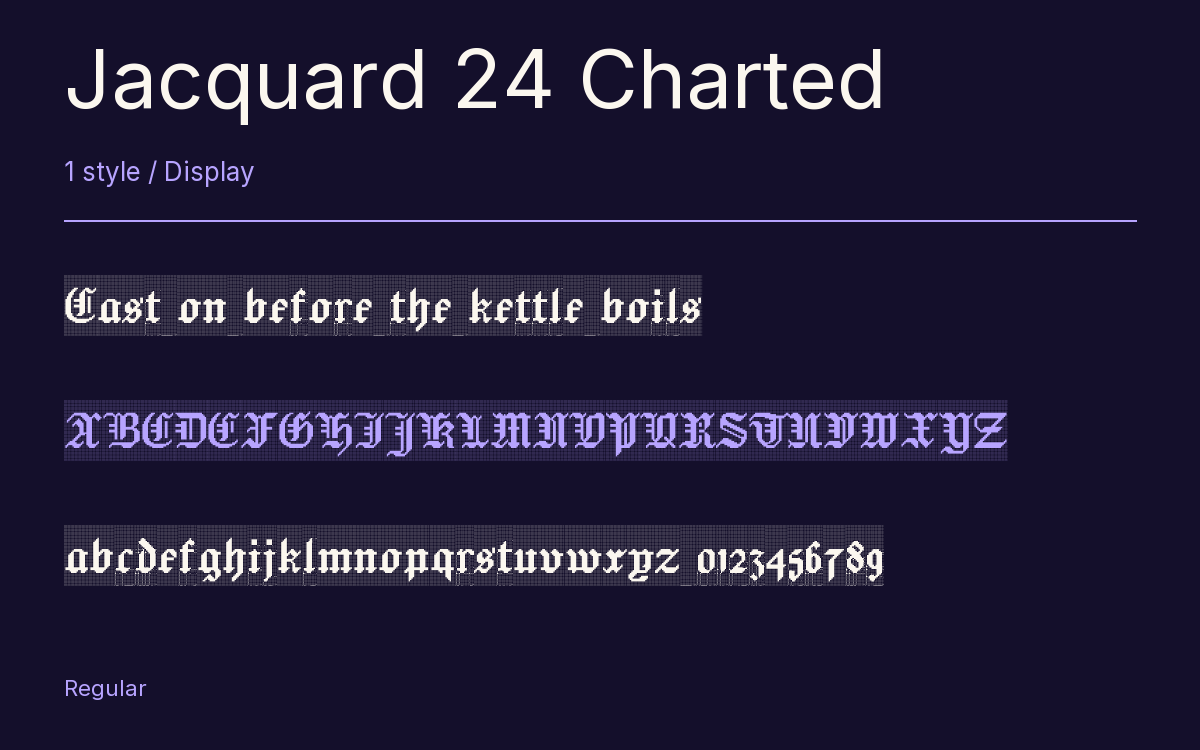 Jacquard 24 Charted type specimen with letters and figures