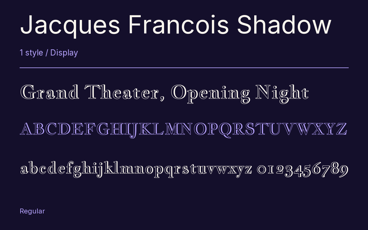 Jacques Francois Shadow type specimen with letters and figures