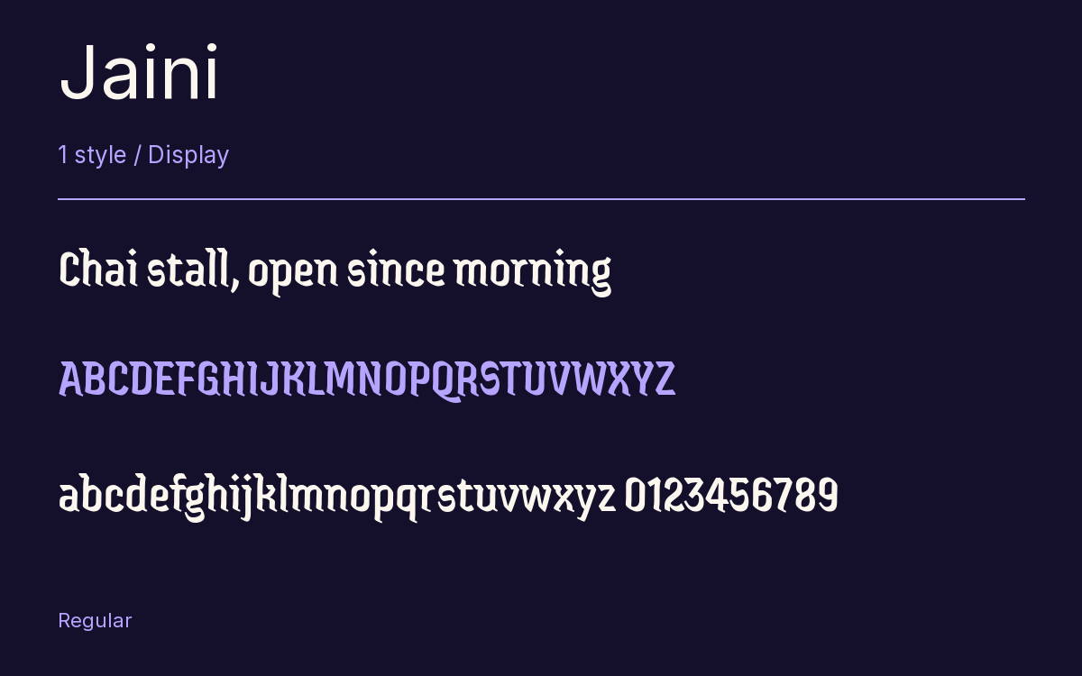 Jaini type specimen with letters and figures