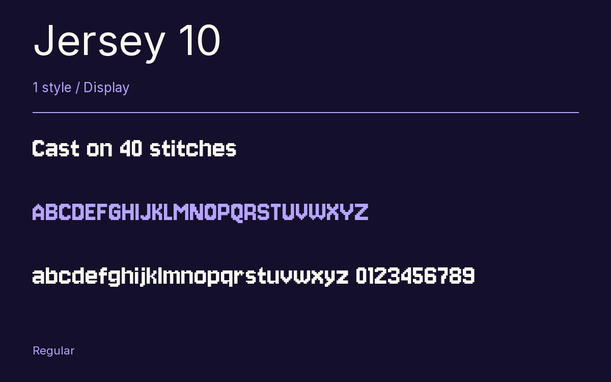 Jersey 10 type specimen with letters and figures