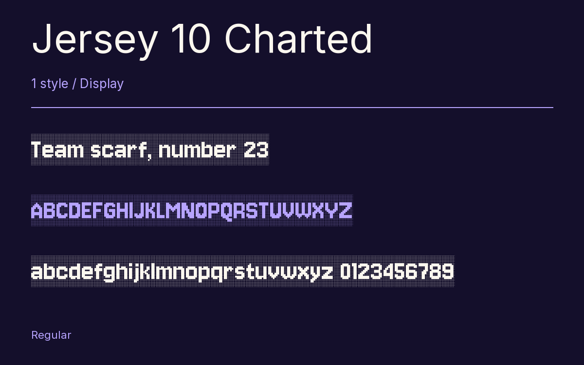 Jersey 10 Charted type specimen with letters and figures